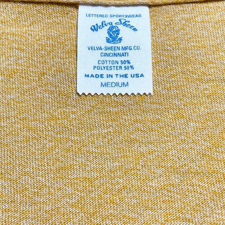 MADE IN USA製 Velva Sheen 胸ポケット付き霜降り半袖VネックTシャツ マスタード Mサイズ