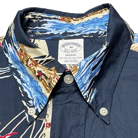 BROOKS BROTHERS ボタンダウンプルオーバー半袖アロハシャツ ネイビー Mサイズ