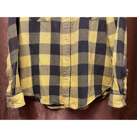 MADE IN ITALY製 LEVI'S VINTAGE CLOTHING 1950's ショートホーン 長袖ブロックチェックネルシャツ イエロー×ブラック Mサイズ