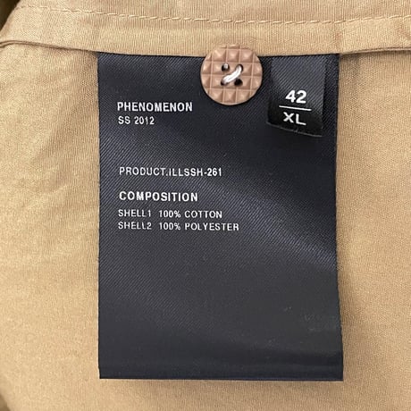 ▲訳あり商品▲ MADE IN JAPAN製 PHENOMENON 2012年SSモデル 袖メッシュ 半袖コットンワークシャツ ベージュ 42/XLサイズ