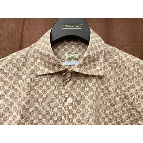 MADE IN JAPAN製 ANGLAIS canclini 1925生地 長袖総柄シャツ ブラウン×ホワイト Lサイズ