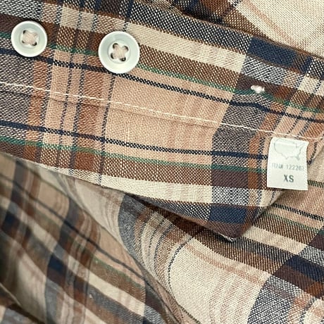 ▲訳あり商品▲ MADE IN USA製 SAVE KHAKI UNITED 長袖チェック柄コットンリネンシャツ ブラウン XSサイズ