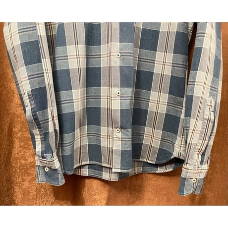 MADE IN ITALY製 ORIAN DENIM DIVISION Slim Fit 長袖デニムチェックシャツ ブルー×ライトブルー Sサイズ