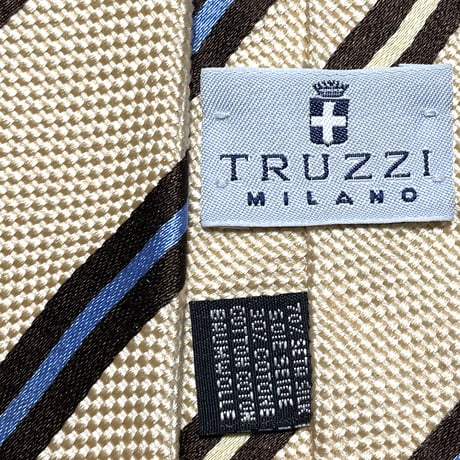 MADE IN ITALY製 TRUZZI レジメンタルストライプ柄シルクコットンネクタイ ベージュ