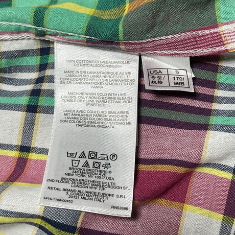 BROOKS BROTHERS 346 SLIM FIT ボタンダウン半袖チェックシャツ マルチカラー Ｓサイズ