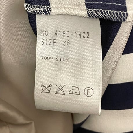 HÉLIOPÔLE ボーダー柄シルクワンピース ネイビー×ホワイト 36サイズ