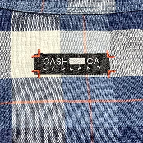 MADE IN JAPAN製 CASHCA 長袖チェック柄スウェット切り替えシャツ ブルー×ホワイト Lサイズ