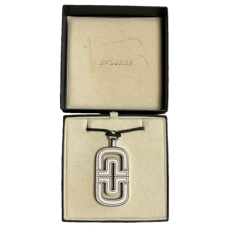 箱付き BVLGARI Necklace with parentesi pendant レザー×シルバー925コンビ チョーカーネックレス ホワイト×ブラック×シルバー