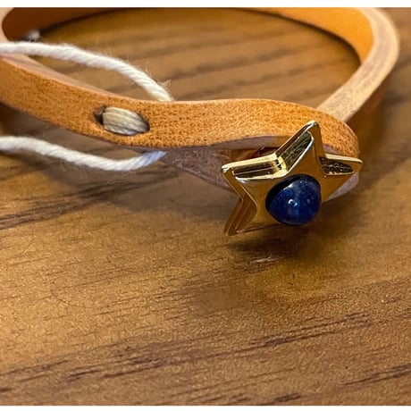 ★新品★ MADE IN ITALY製 TULSI STELLA OG LAPIS ラピスラズリ×イエローゴールド ハンドメイドレザーブレスレット ナチュラル Sサイズ