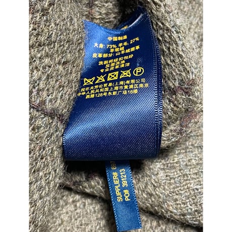 POLO RALPH LAUREN レザーエルボーパッチ付きウールアルパカセーター カーキ Lサイズ