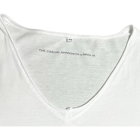 MADE IN ITALY製 MAGLIA「MAGLIA DELLA NAZIONALE」ロゴプリント VネックTシャツ ホワイト Mサイズ