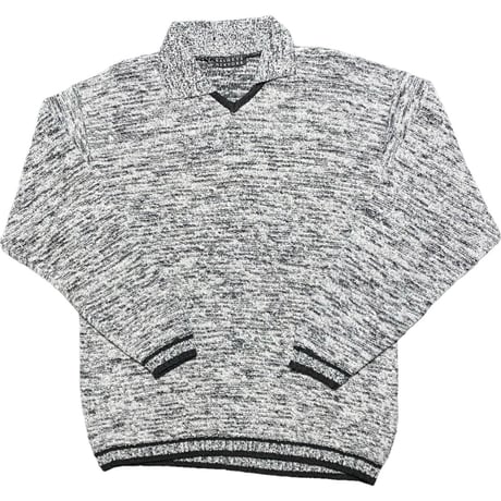 MADE IN ITALY製 BARNEYS NEWYORK 襟付きVネックセーター ホワイト×ブラック 46サイズ