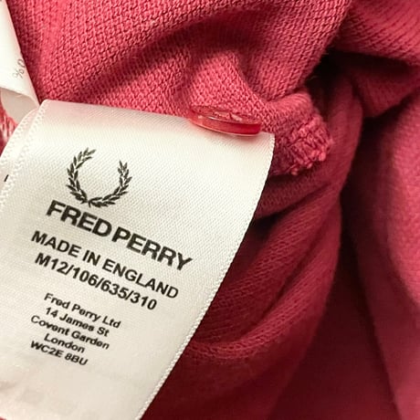 MADE IN ENGLAND製 FRED PERRY 襟ライン半袖鹿の子ポロシャツ ワイン 38サイズ
