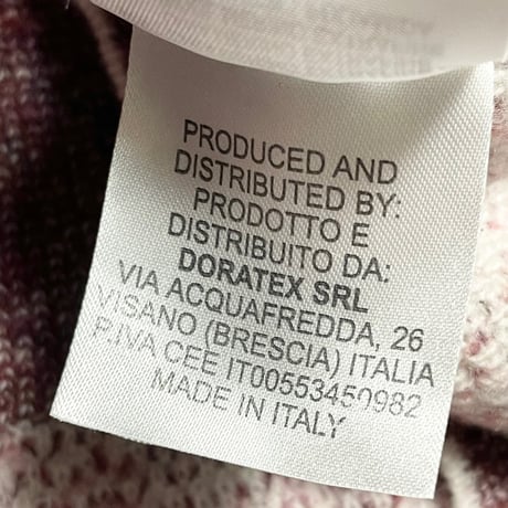 MADE IN ITALY製 ANDREA FENZI クルーネックメリノウールナイロンセーター ホワイト×エンジ 48サイズ