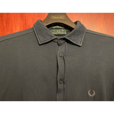 希少 MADE IN ITALY製 FRED PERRY 長袖鹿の子ニットシャツ ネイビー Mサイズ