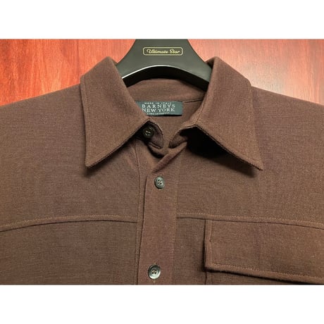 MADE IN ITALY製 BARNEYS NEWYORK × LINO LEONELLI 長袖ウールナイロンニットシャツ ブラウン Lサイズ
