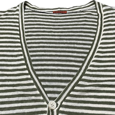 ▲訳あり商品▲ MADE IN ITALY製 BARENA ボーダー柄カーディガン オリーブ Mサイズ