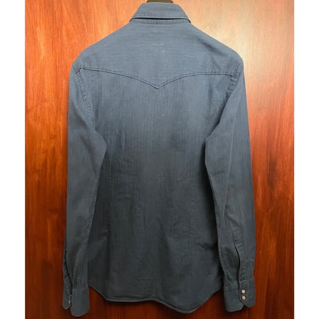 CIT LUXURY シャドーヘリンボーン柄長袖ウエスタンシャツ ネイビー 39-15 1/2サイズ