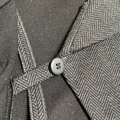 MADE IN ITALY製 ARMANI COLLEZIONI リボンデザインヘリンボーン柄ニットジャケット チャコールグレー 42サイズ