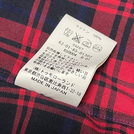 MADE IN JAPAN製 TOMORROWLAND 長袖チェック柄シャツ レッド XSサイズ