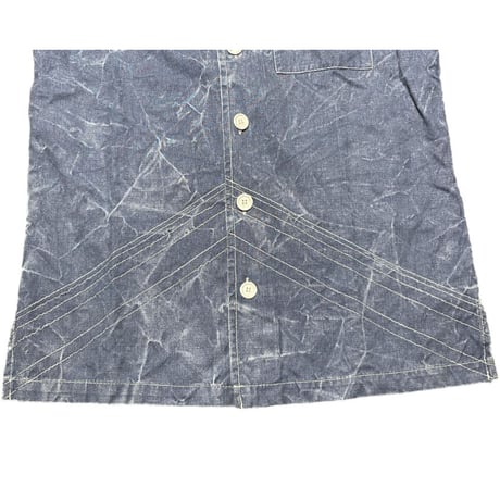 MADE IN ITALY製 ARMANI JEANS 半袖コットンリネンシャツ ライトインディゴ Lサイズ