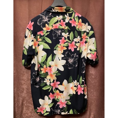 MADE IN HAWAII製 TWO PALMS 半袖花柄アロハシャツ ブラック Mサイズ