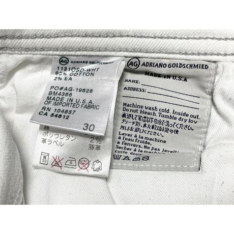 MADE IN USA製 ADRIANO GOLDSCHMIED ホワイトデニムパンツ ホワイト W30サイズ
