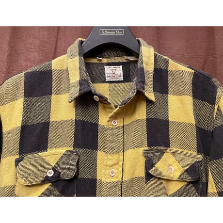 MADE IN ITALY製 LEVI'S VINTAGE CLOTHING 1950's ショートホーン 長袖ブロックチェックネルシャツ イエロー×ブラック Mサイズ