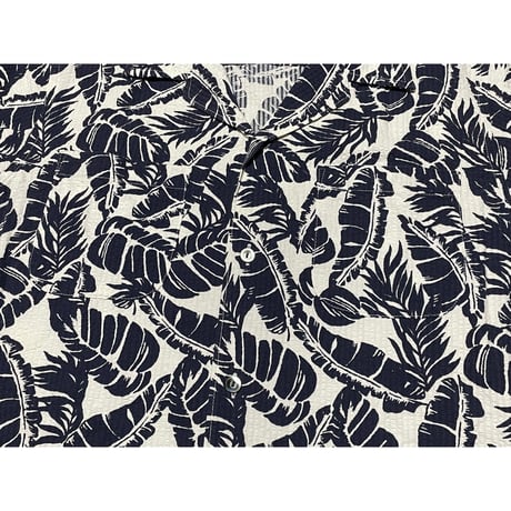 LOUNGE LIZARD シアサッカー生地アロハシャツ ホワイト×ネイビー 3/Lサイズ