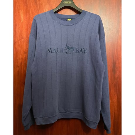 MADE IN USA製 90s H.L.MILLER GOLD MAUI BAY シャドーストライプ柄刺繍入りスウェットトレーナー ネイビー Mサイズ