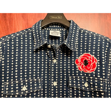 MADE IN JAPAN製 BILLIONAIRE BOYS CLUB ドット柄長袖デニムシャツ インディゴ Lサイズ