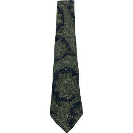 MADE IN ITALY製 azabu tailor by TIE YOUR TIE HANDMADE 総柄ウールネクタイ カーキ×ネイビー