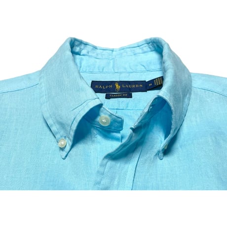 RALPH LAUREN CLASSIC FIT 半袖リネンシャツ スカイブルー Mサイズ