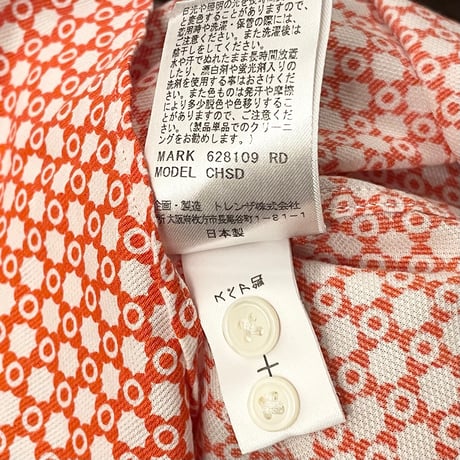MADE IN JAPAN製 pierre cardin 長袖総柄ボタンダウンシャツ ホワイト×オレンジ Lサイズ