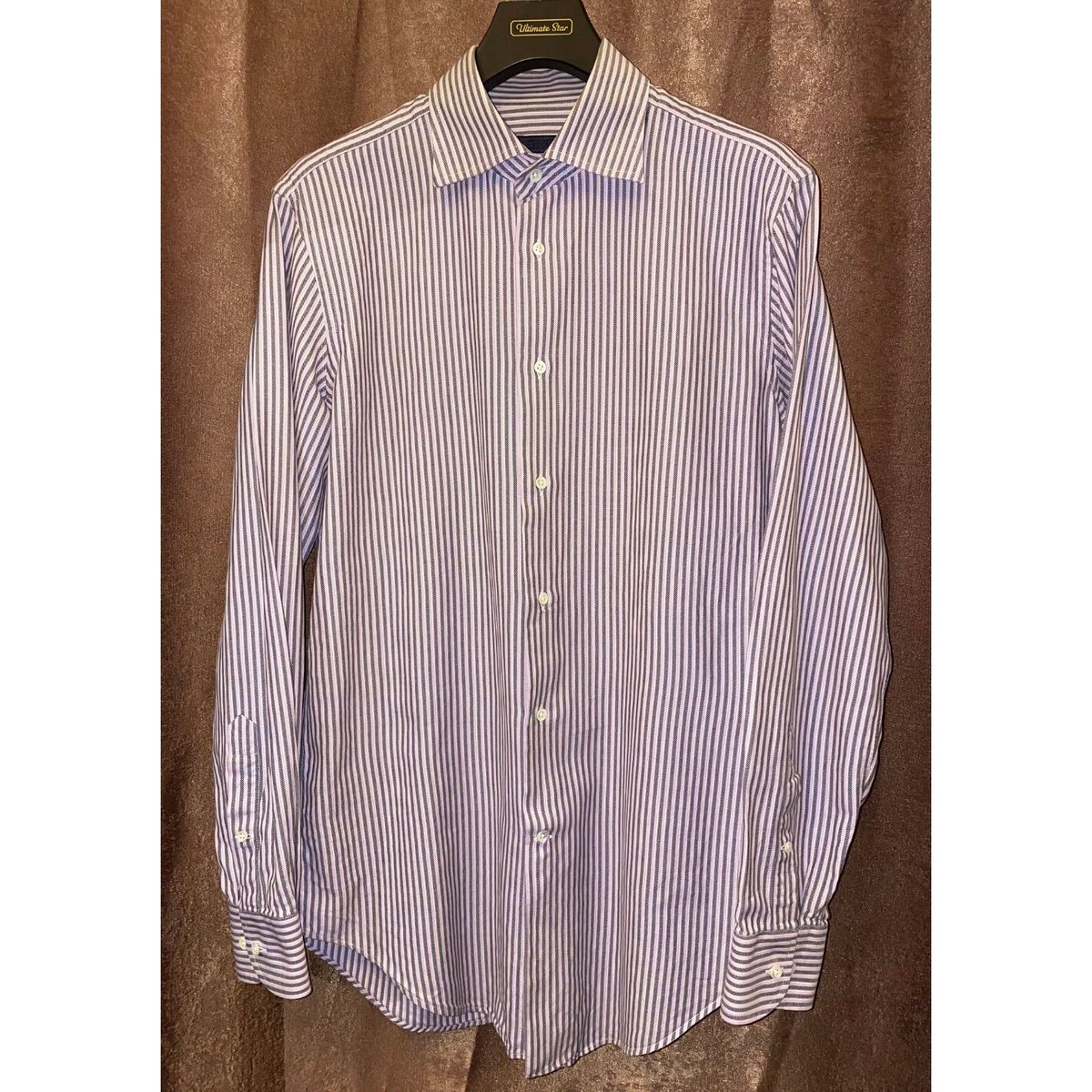 MADE IN ITALY製 TULB ストライプ柄 長袖シャツ ピンク×ブラック 42-16