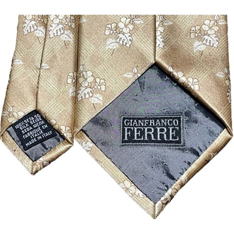 MADE IN ITALY製 GIANFRANCO FERRE 花柄シルクネクタイ ベージュ
