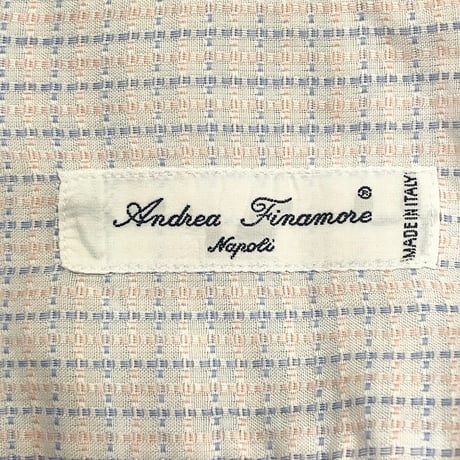 MADE IN ITALY製 Andrea Finamore Napoli チェック柄半袖ボタンダウンシャツ ホワイト Lサイズ