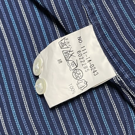 MADE IN JAPAN製 SHIPS 長袖ストライプ柄シャツ ネイビー Sサイズ