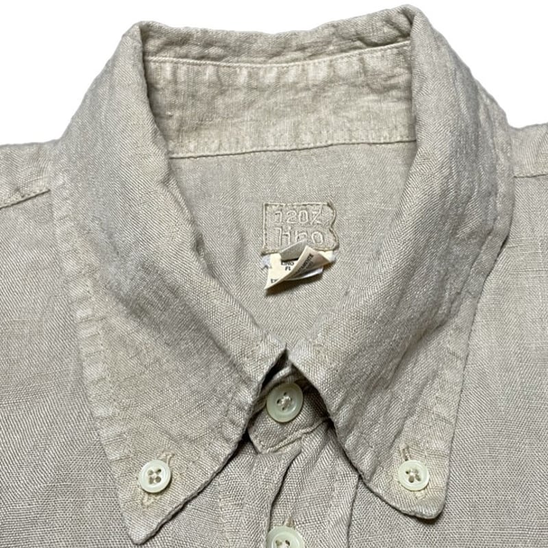 【未使用】120%lino ブラウス　リネン　半袖　ベージュ MADE IN ITALY製 120% lino ボタンダウン半袖リネンシャツ