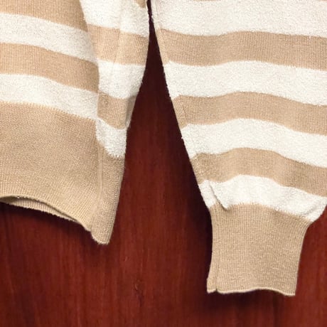 ▲訳あり商品▲ 【BARNEYS NEWYORK 取り扱い】 MADE IN ITALY製 S.Moritz ボーダー柄 クルーネックセーター ベージュ×ホワイト 48サイズ