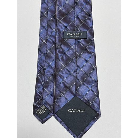 ▲訳あり商品▲ CANALI ダイヤカット柄シルクネクタイ ネイビー イタリア製