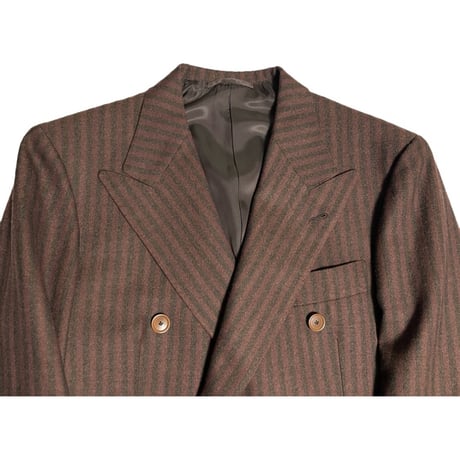 SOVEREIGN UNITED ARROWS CARLO BARBERA SUPER120'S ヴァージンウールストライプ柄ダブルスーツ ブラウン 44サイズ