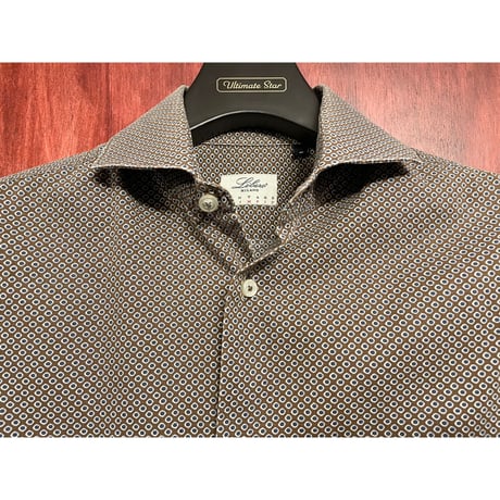 Libero Milano VINTAGE SLIMFIT 長袖総柄シャツ ブラウン Sサイズ