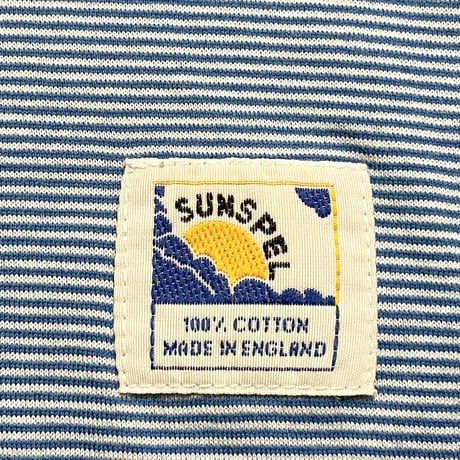 MADE IN ENGLAND製 SUNSPEL ボーダー柄半袖VネックTシャツ ライトブルー Mサイズ