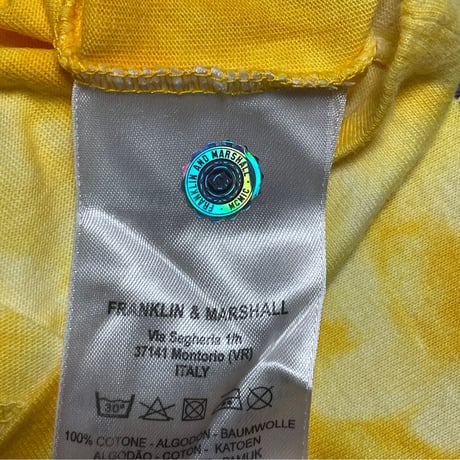 MADE IN ITALY製 FRANKLIN MARSHALL VARSITY タイダイ染めプリントTシャツ イエロー Lサイズ