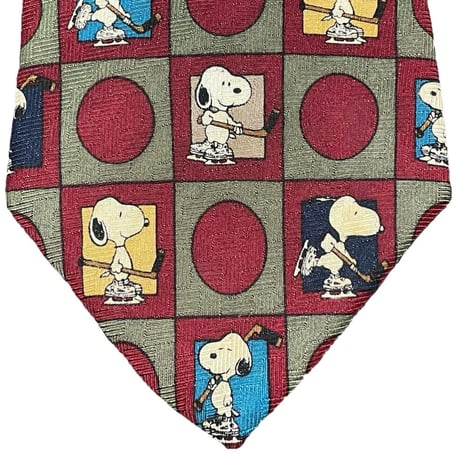 MADE IN USA製 VINTAGE PEANUTS SNOOPY シルクネクタイ エンジ