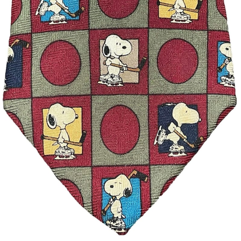 MADE IN USA製 VINTAGE PEANUTS SNOOPY シルクネクタイ エンジ