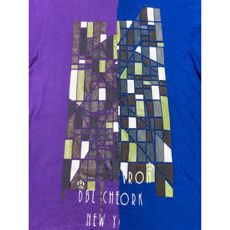 MADE IN USA製 DOUBLE CHEVRON U.S.A. ツートンカラー半袖Tシャツ ブルー×パープル Sサイズ