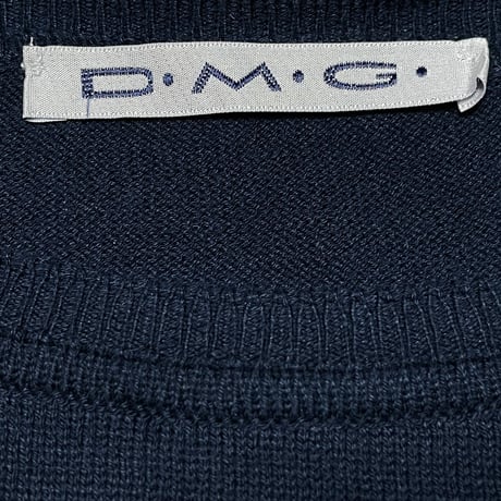 MADE IN ITALY製 D・M・G・ ボーダー柄コットンセーター ネイビー Mサイズ