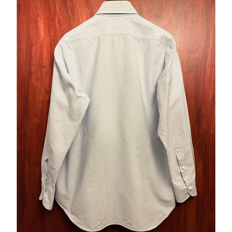 MADE IN JAPAN製 Maker's Shirt 鎌倉 ヒッコリーストライプ柄 長袖ボタンダウンオックスフォードシャツ サックスブルー×ホワイト 43-87サイズ